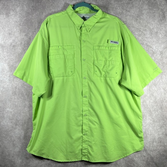 Columbia PFG Fishing Shirt Mens Size 2XL Green Omni-Shade Button Down Outdoor - Picture 1 of 12